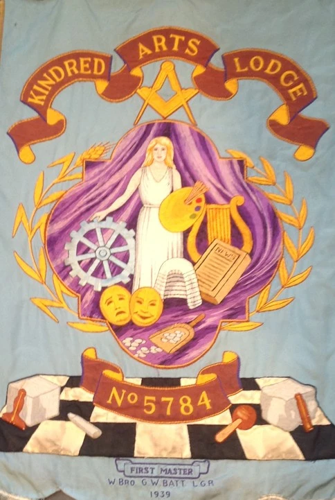 The embroidered banner of Kindred Arts Lodge