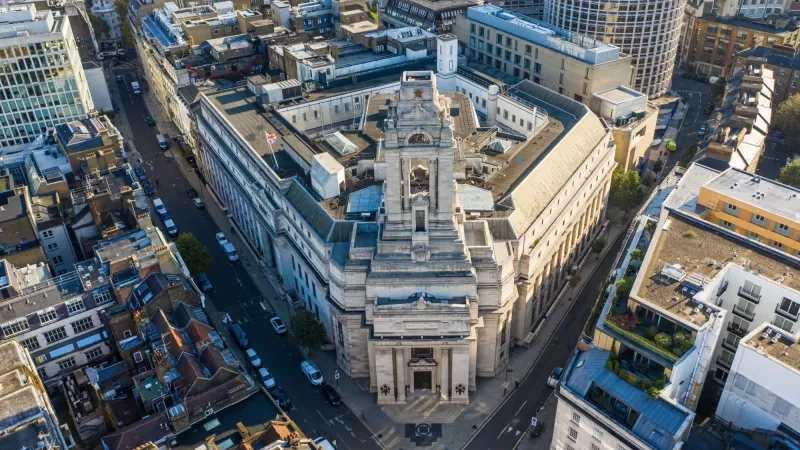 An aerial view of Freemasons’ Hall, London